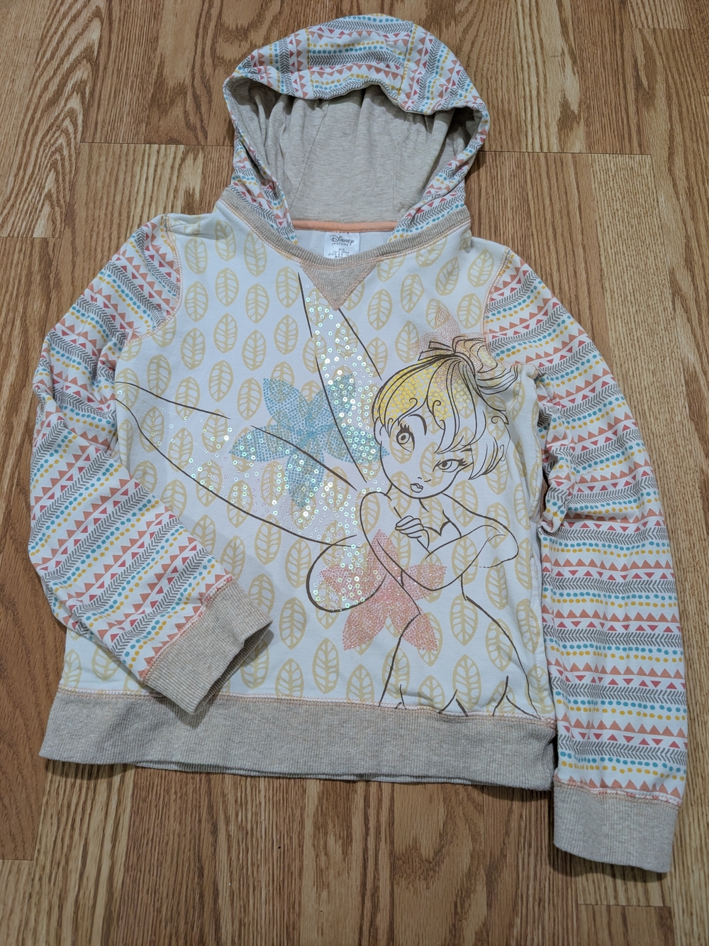 Disney Store Tinkerbell Cream & Pastel Hooded Girls Sweatshirt 9/10